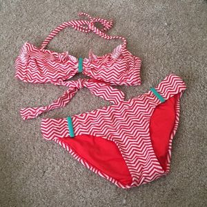 Orange and white chevron bikini